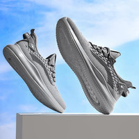 双星 Double Star八特男鞋春夏季高弹飞织网面透气软底中老年老人一脚蹬跑步运动休闲鞋 灰色 (39实测鞋长40码)