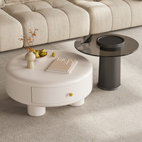 左客左家奶油风圆形茶几客厅家用小户型2025轻奢高级感茶几桌简约现代 【实木柜体】杏色茶几+黑色边几