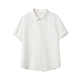 初棉 全麻双门襟短袖衬衫 奶昔白 M