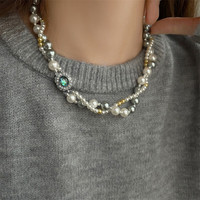 QUAMER感双层彩色秋冬珍珠大气感毛衣链女2024年项链锁 双层混彩珍珠项链