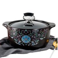 康舒珐琅彩玻璃盖砂锅煲汤炖锅家用燃气煤气灶耐高温沙锅大容量玻璃盖汤煲 4800ML适合4-6人