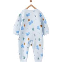 童泰婴儿连体衣秋冬宝宝衣服家居内衣偏开长袖夹棉哈衣爬服 蓝色 73cm
