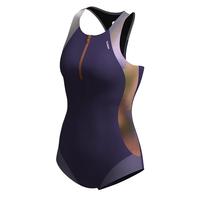 TOSWIM拓胜女士泳衣连体三角无袖防晒显瘦游泳衣女 烟霞紫韵M