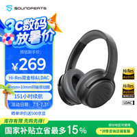 SOUNDPEATS Space Pro双金标头戴式降噪蓝牙耳机 舒适佩戴151H超长续航 同轴双动圈音质耳机 深空黑