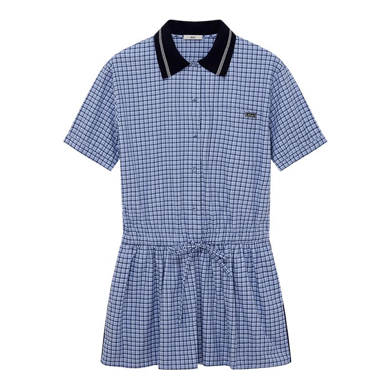DZZIT地素连衣裙2025夏季新款复古深蓝格子拼接小翻领短裙女3J2O4383T （连衣裙)
