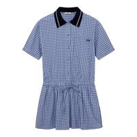 DZZIT地素连衣裙2025夏季新款复古深蓝格子拼接小翻领短裙女3J2O4383T (连衣裙)