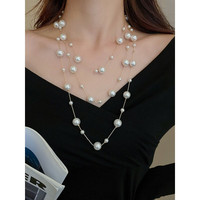 UHFR老凤凰金店款珍珠项链女轻奢小众2024颈链长款叠戴秋冬毛衣链 蓝色项链