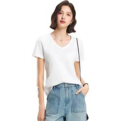 森马 短袖t恤女凉感抗菌正肩修身2025夏显瘦V领白色打底衫109325100002