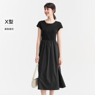 【小黑裙】夏季圆领修身气质连衣裙女百搭通勤显瘦高级感拼接长裙