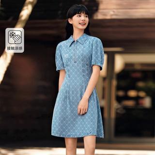 【凉感】2024夏森柔牛仔泡泡袖短裙甜酷牛仔连衣裙女