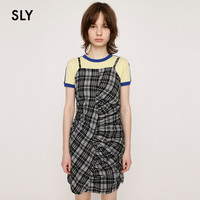 SLY 斯赖 春季Y2K复古怀旧格纹捏褶吊带连衣裙女030HSM33-1700