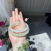 顶妃时尚饰品 白玉手镯女款青玉叮当镯圆条细条 A货羊脂玉 白玉青玉一对 拍下备注码数