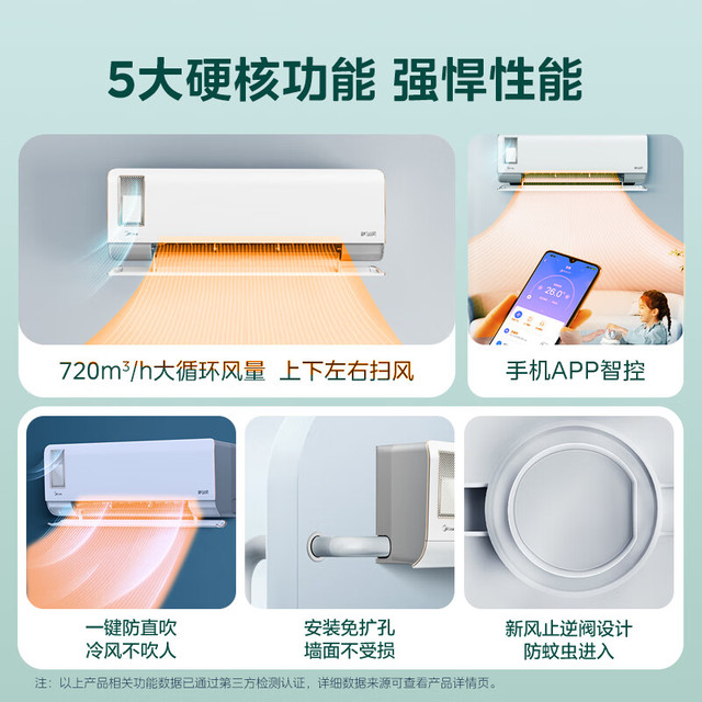 美的 静新风系列 KFR-26GW/N8XF1-1 新一级能效 壁挂式空调 大1匹