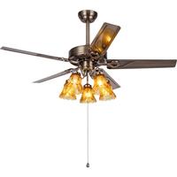 TCL美式风扇灯餐厅复古卧室家用客厅欧式电风扇吊灯多头吊扇灯 铁叶52寸-变频6档-暖光-双控