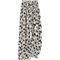 她池高腰休闲裤2025夏装女装文艺复古印花松紧腰阔腿裤