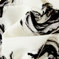 她池高腰休闲裤2025夏装女装文艺复古印花松紧腰阔腿裤 水墨花