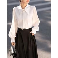 翻领雪纺灯笼袖衬衫女2025春夏风琴褶设计感衬衣简约气质上衣