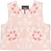 ZARA【纯棉】儿童vintage复古风拼色刺绣花朵背心棉马甲
