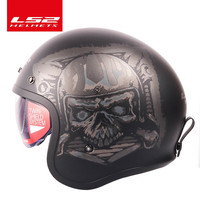LS2半盔头盔复古男夏季摩托车电动车机车大码四分之三盔OF599 骷髅骑士 3XL适合（61-62）