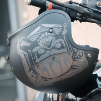 LS2半盔头盔复古男夏季摩托车电动车机车大码四分之三盔OF599 骷髅骑士 XL适合(57-58)