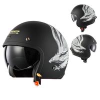 LS2半盔头盔复古男夏季摩托车电动车机车大码四分之三盔OF599 哑黑/银灰翱翔 2XL适合(59-60)