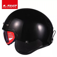 LS2半盔头盔复古男夏季摩托车电动车机车大码四分之三盔OF599 亮黑 3XL适合（61-62）