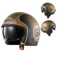 LS2半盔头盔复古男夏季摩托车电动车机车大码四分之三盔OF599 哑黑/棕褐怀旧四色 2XL适合(59-60)
