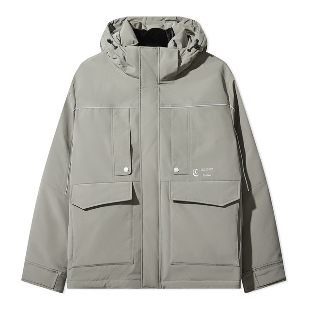 卡宾 男装 三防连帽羽绒服冬90鸭绒工装外套潮流宽松H 果灰色38 50/175/L
