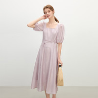 范思蓝恩 泡泡袖方领法式连衣裙女2025夏装慵懒浪漫收腰A字裙子241 冰水蓝 L