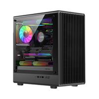 动力火车(PowerTrain)智界V1黑色MATX机箱台式电脑侧透玻璃立式主机ITX外壳 立体散热风道 支持240/280一体式水冷 智界V1黑色【支持MATX/240水冷】