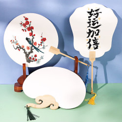 盛世泰堡 扇子宣纸手绘画扇子加厚双面团扇空白扇子中国风工艺扇3个装