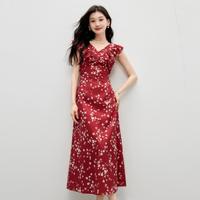 【2025夏季】优雅气质V领碎花裙女百搭荷叶边袖连衣裙