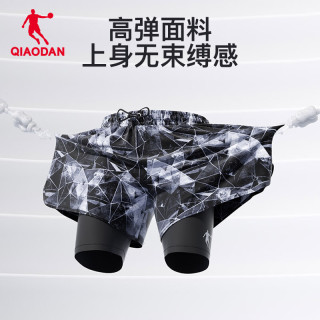乔丹（QIAODAN）男士游泳专业运动套装分体速干泳衣泡温泉上衣防尴尬平角泳裤 黑色分体泳衣 M