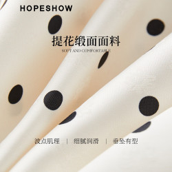 红袖 高级感连衣裙2025夏季女装气质波点蕾丝花边垂感显瘦缎面长裙 米底黑点3816 S