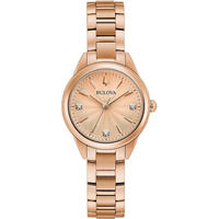 BULOVA 宝路华 优雅玫瑰金女表晶钻点缀mm防水手链腕表时尚配饰 Rose Gold