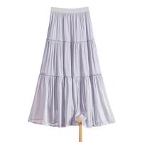 她池A字半身裙2025春夏女装小清新温柔拼接松紧腰中长裙