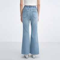 乐町松紧腰喇叭牛仔裤2025年夏季长腿开叉设计显瘦高腰微喇裤 淡色牛仔蓝 M
