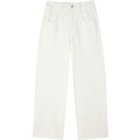 乐町宽松牛仔阔腿裤25年夏季休闲百搭分割线显瘦直筒高腰裤子 云雾白 M