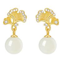 珍尚银中国黄金和田玉银耳钉环坠女耳饰纪念母亲