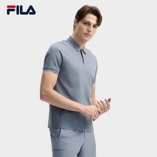 FILA 斐乐黄景瑜同款男子针织短袖领航POLO衫2025夏商务休闲上衣 暗石蓝-BU L 175/96A/L