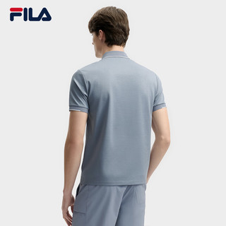 FILA 斐乐黄景瑜同款男子针织短袖领航POLO衫2025夏商务休闲上衣 暗石蓝-BU L 175/96A/L