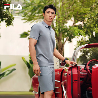 FILA 斐乐黄景瑜同款男子针织短袖领航POLO衫2025夏商务休闲上衣 暗石蓝-BU L 175/96A/L