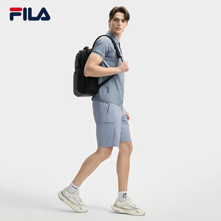 FILA 斐乐黄景瑜同款男子针织短袖领航POLO衫2025夏商务休闲上衣 暗石蓝-BU L 175/96A/L