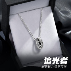 十六月缘 S925银项链男士银饰双环吊坠百搭潮流老公 追光者双环项链