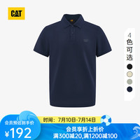 CAT 卡特POLO衫男士经典华夫格美式短袖翻领T恤25春夏通勤上装 藏青色 XL