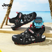 JEEP KIDS2025户外软底儿童沙滩鞋男女童防滑包头夏季透气凉鞋涉水鞋 黑色 29