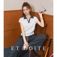 Et Boite 2025款夏季时尚套装百搭显瘦翻领T恤显高显瘦阔腿裤两件套潮