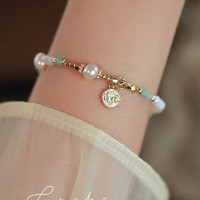 花饰庄园3mm贝壳珠天河石淡水珍珠女款2024感轻奢吊坠锁骨链女生 吊牌珍珠项链