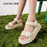 奥康(Aokang)官方女鞋 夏季新品圆头露趾一字带时装凉鞋魔术贴柔软舒适