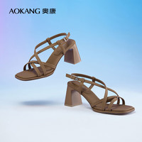 奥康(Aokang)官方女鞋 夏季新款性感气质高跟鞋简约罗马凉鞋 1244811096 225mm